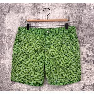 Mr Turk Swim Trunks 32 Mens Green Print Mesh Lined 8" Swimwear